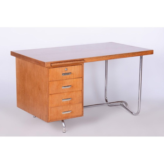 Image 1 of Paire de bureaux vintage en chêne et acier chromé par Hynek Gottwald, Tchécoslovaquie 1930