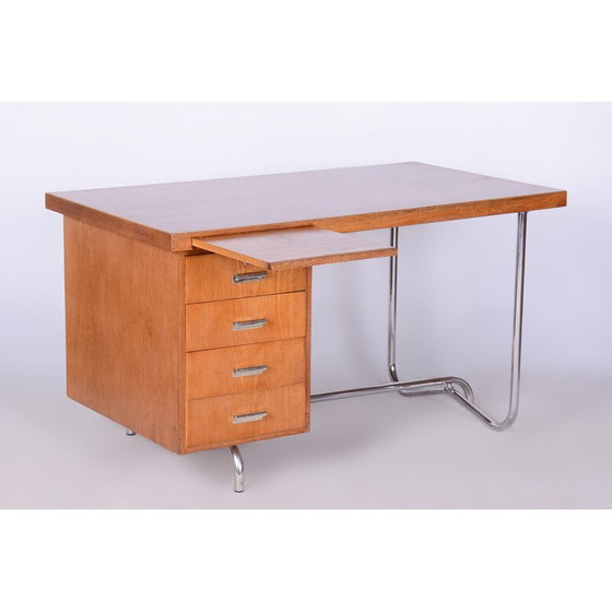Image 1 of Paire de bureaux vintage en chêne et acier chromé par Hynek Gottwald, Tchécoslovaquie 1930
