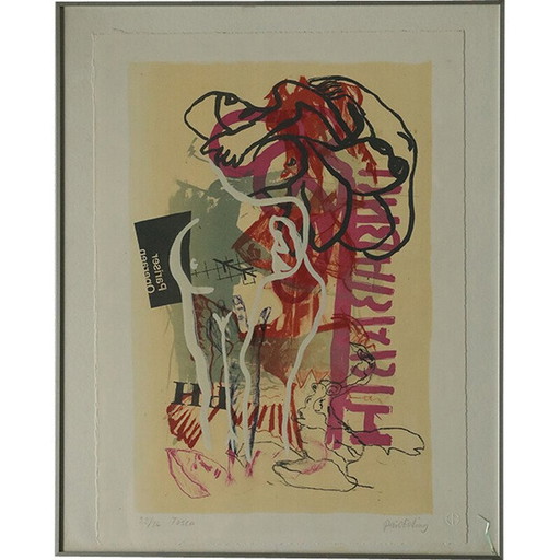 Lithographie vintage encadrée de Poul Esting