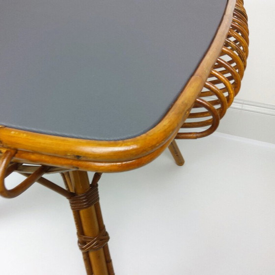 Image 1 of Table carrée vintage en bambou et rotin, 1960