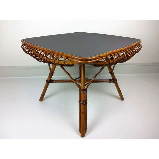 Image 1 of Table carrée vintage en bambou et rotin, 1960
