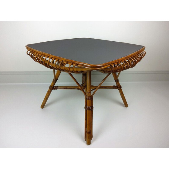 Image 1 of Table carrée vintage en bambou et rotin, 1960