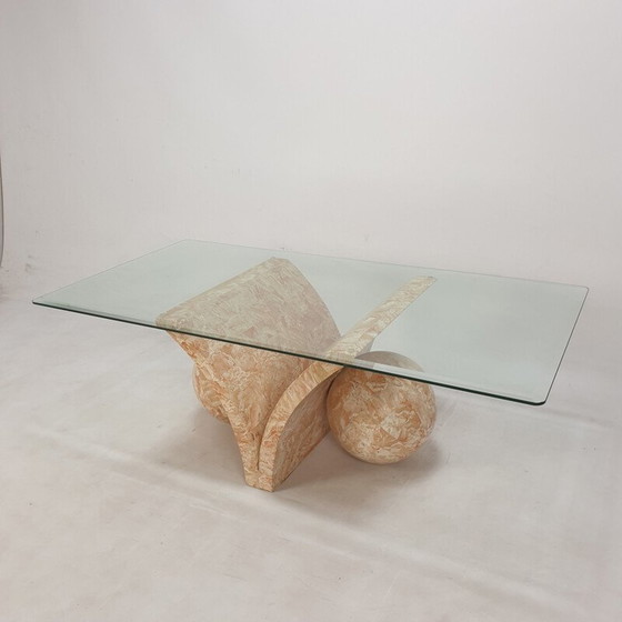 Image 1 of Table basse vintage en pierre et verre par Magnussen Ponte, 1980