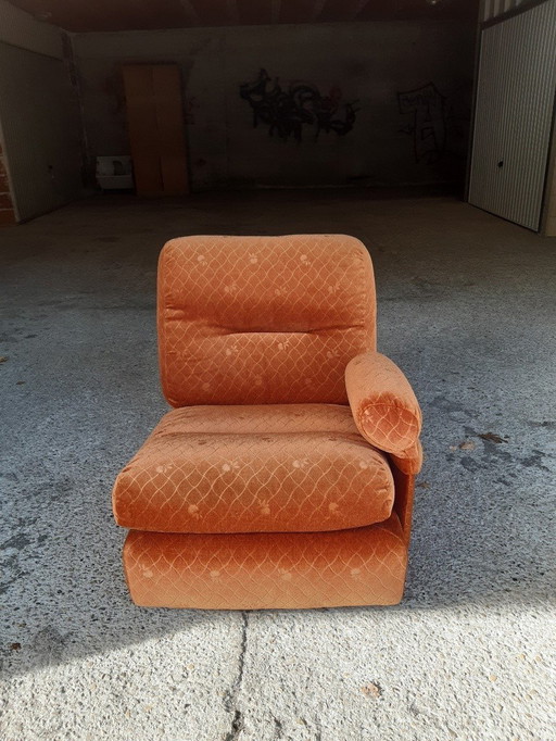 5/7 Chauffeuse Orange Ligne Roset Pr M. Ducaroy Mod. Albany, Design Épo. Vintage