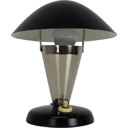 Lampe de table vintage Mushroom en métal et chrome, Tchécoslovaquie 1930