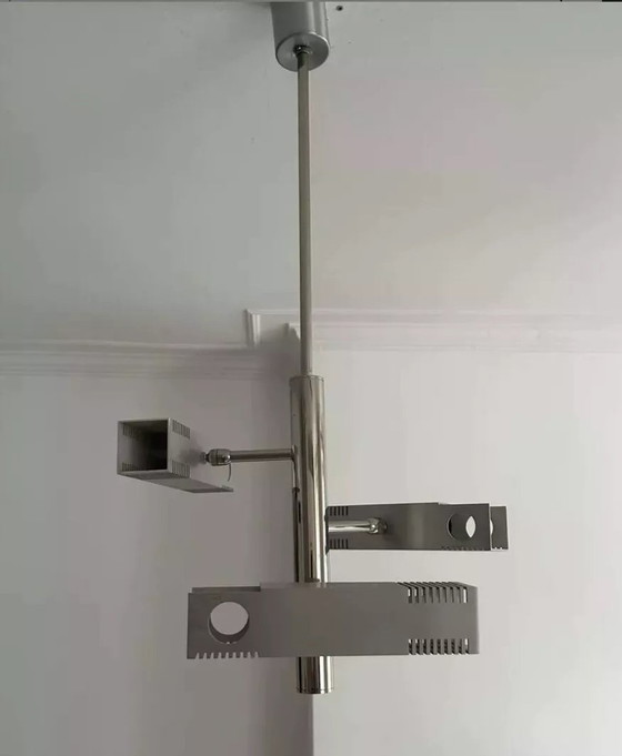 Image 1 of Lustre Henri Mathieu En Metal Chromé France 1960