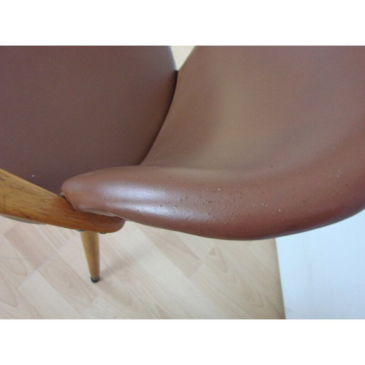 Fauteuil vintage en bois de hêtre et cuir écologique, années 1960