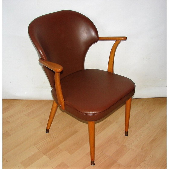 Image 1 of Fauteuil vintage en bois de hêtre et cuir écologique, années 1960