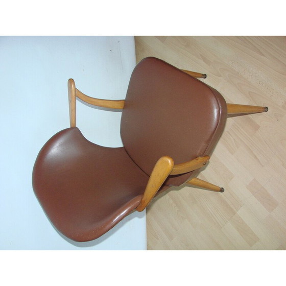 Image 1 of Fauteuil vintage en bois de hêtre et cuir écologique, années 1960
