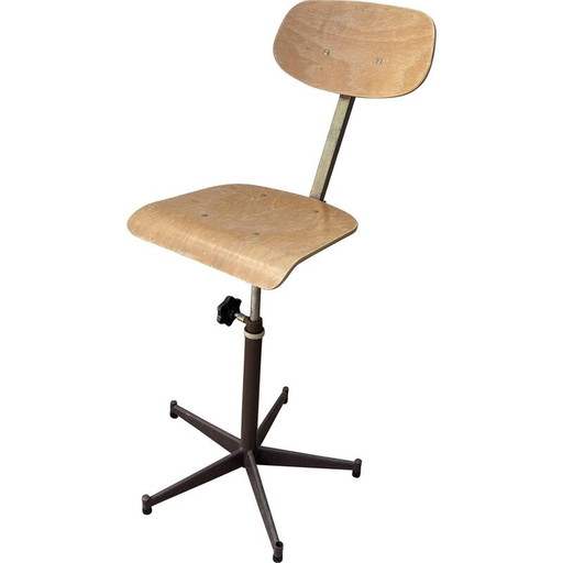 Chaise pivotante industrielle vintage A en bois et métal, 1950