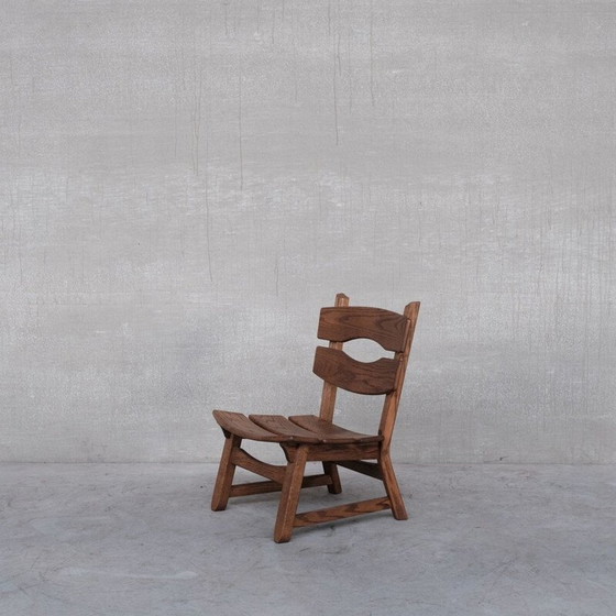 Image 1 of Ensemble de 7 chaises basses en bois Brutalist du milieu du siècle, Belgique 1970