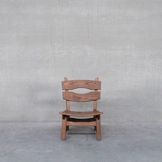 Image 1 of Ensemble de 7 chaises basses en bois Brutalist du milieu du siècle, Belgique 1970