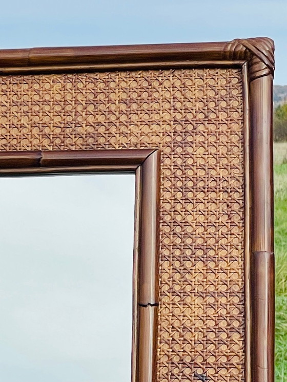Image 1 of Grand miroir vintage en bambou et rotin, années 1960
