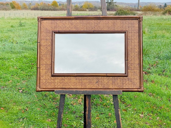 Image 1 of Grand miroir vintage en bambou et rotin, années 1960