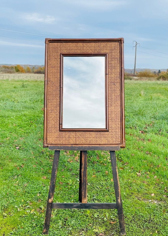 Image 1 of Grand miroir vintage en bambou et rotin, années 1960