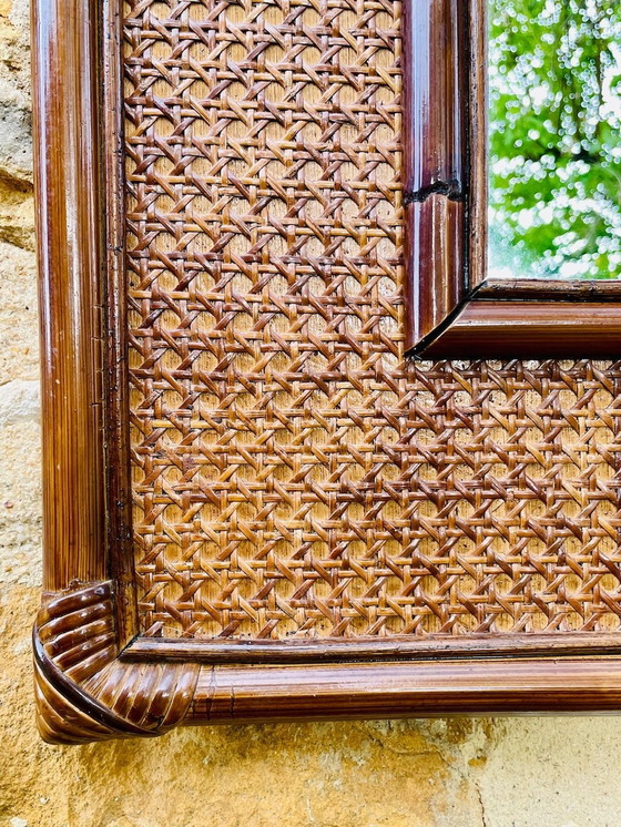Image 1 of Grand miroir vintage en bambou et rotin, années 1960