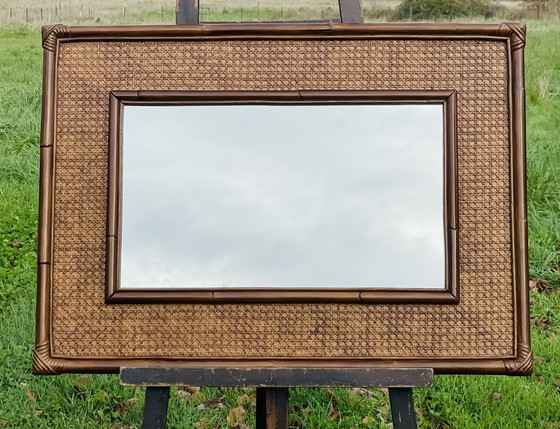 Image 1 of Grand miroir vintage en bambou et rotin, années 1960
