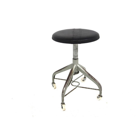 Image 1 of Tabouret vintage en métal et cuir, Suède 1950