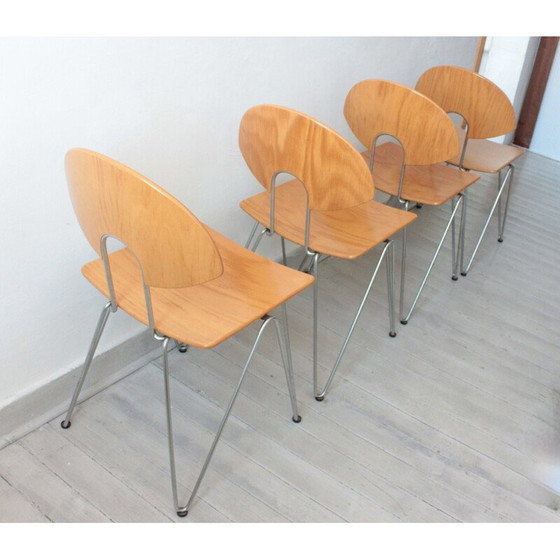 Image 1 of Set of 4 vintage Mikado 1800 chairs in steel and wood by Walter Leeman for Kusch+Co