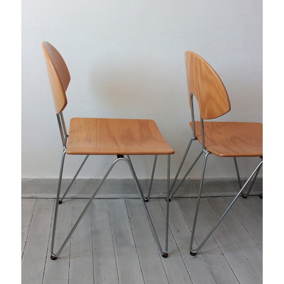 Image 1 of Set of 4 vintage Mikado 1800 chairs in steel and wood by Walter Leeman for Kusch+Co