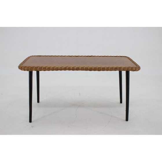 Image 1 of Table basse vintage avec bord en rotin, France 1970