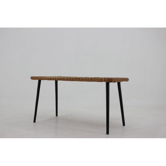 Image 1 of Table basse vintage avec bord en rotin, France 1970