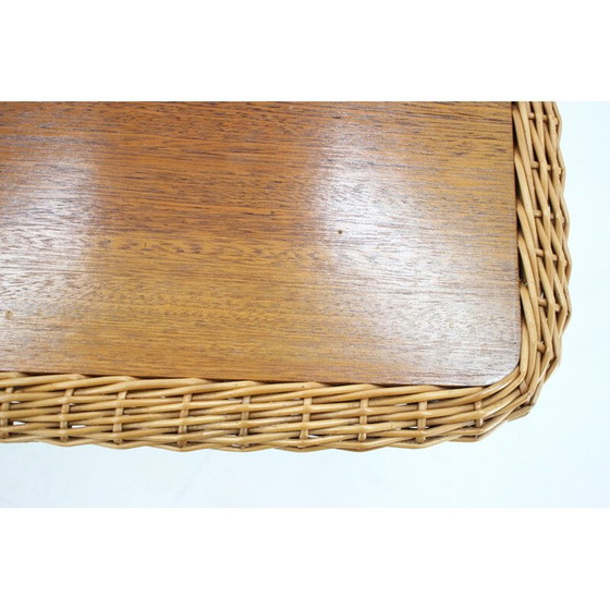 Image 1 of Table basse vintage avec bord en rotin, France 1970
