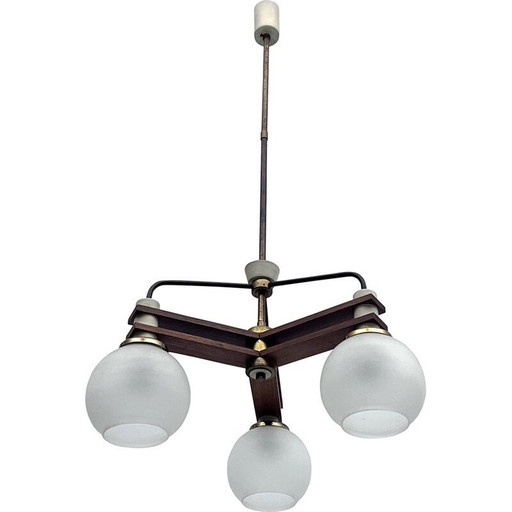 Lustre vintage en verre et laiton, Italie 1950