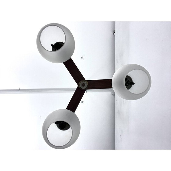 Image 1 of Lustre vintage en verre et laiton, Italie 1950