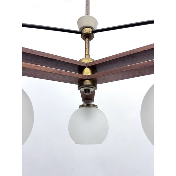 Image 1 of Lustre vintage en verre et laiton, Italie 1950