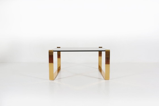 Image 1 of  Table basse moderne du Mid Century avec base plaquée or et plateau en verre, 1970S