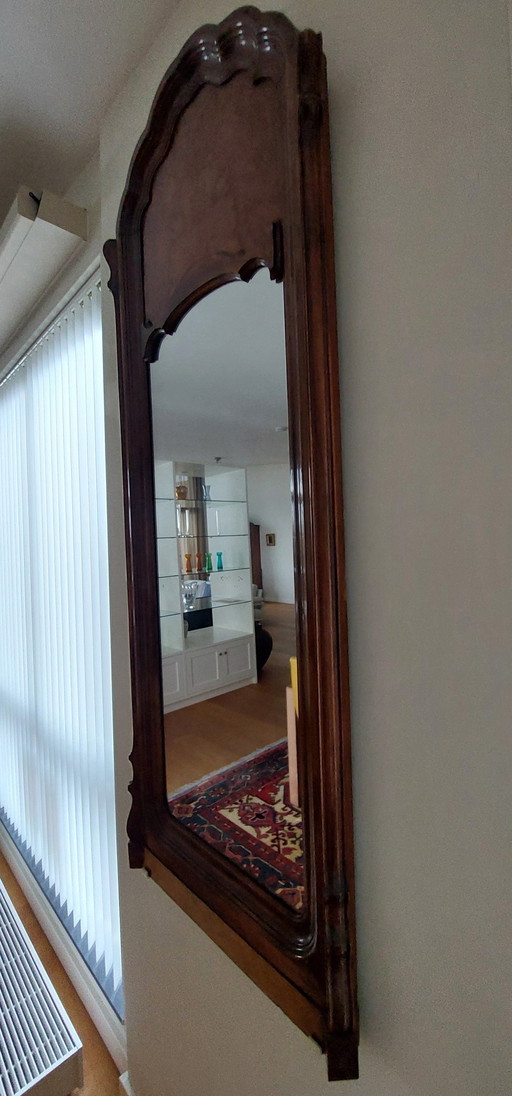 Miroir ancien en bois d'acajou sur pied