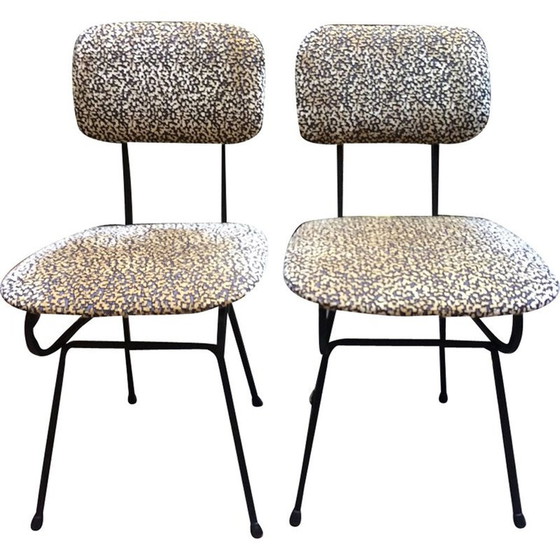 Image 1 of Paire de chaises vintage en tissu et métal, Italie 1950