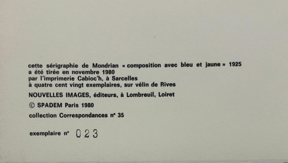 Image 1 of Piet Mondrian Sérigraphie Composition avec bleu et jaune (Composition 1) 1925