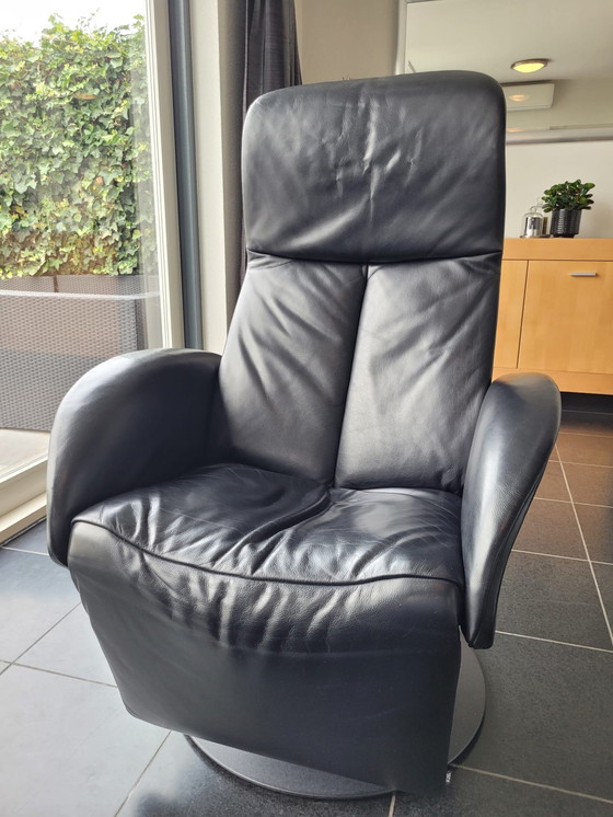 Image 1 of Fauteuil relax Jori en cuir noir