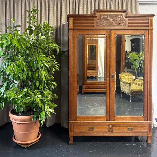 Armoire Art Nouveau Portes miroir Tringle à vêtements Tiroirs