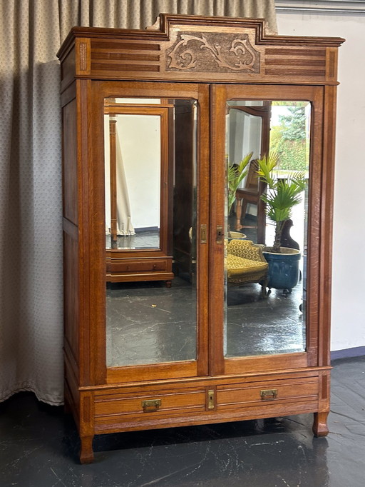 Armoire Art Nouveau Portes miroir Tringle à vêtements Tiroirs