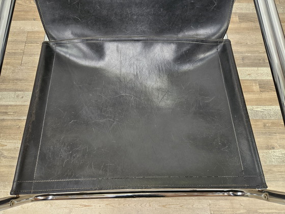 Image 1 of Fauteuil Attico d'Antonello Mosca en cuir noir et acier tubulaire