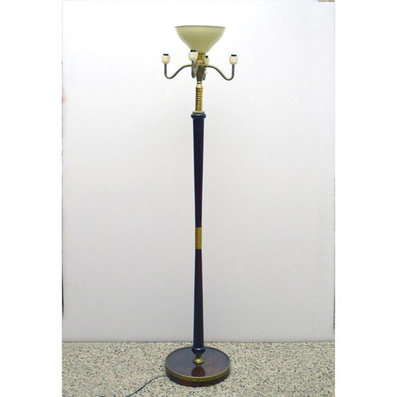 Image 1 of Lampadaire vintage en acajou et laiton, années 1950