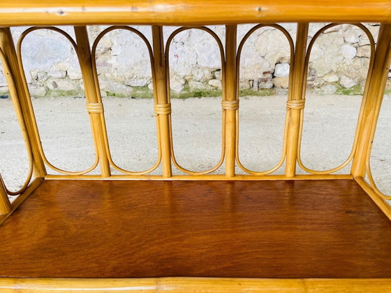 Image 1 of Mid Century, Vintage, étagère à 3 niveaux en bambou et rotin, années 1960
