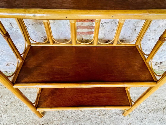 Image 1 of Mid Century, Vintage, étagère à 3 niveaux en bambou et rotin, années 1960