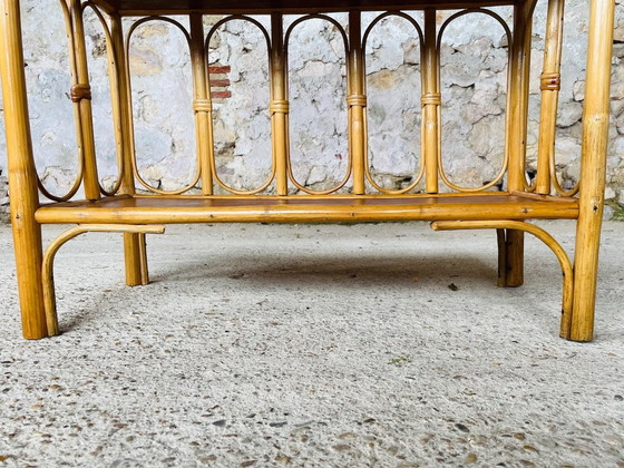 Image 1 of Mid Century, Vintage, étagère à 3 niveaux en bambou et rotin, années 1960
