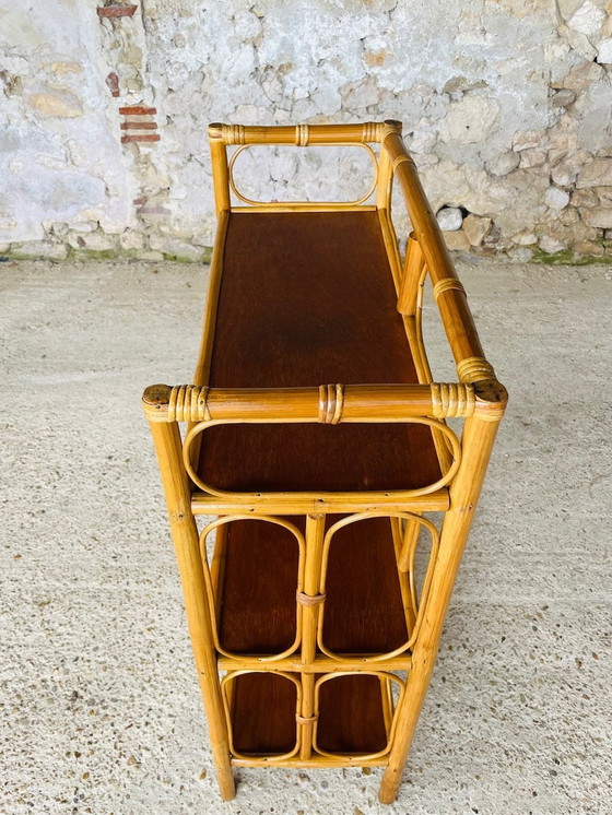 Image 1 of Mid Century, Vintage, étagère à 3 niveaux en bambou et rotin, années 1960