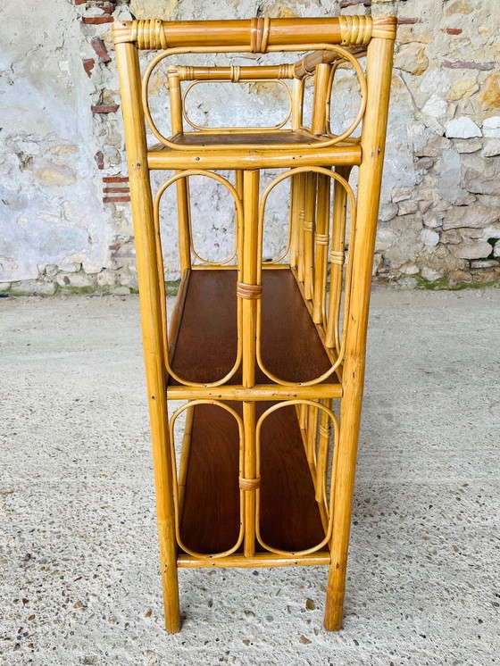 Image 1 of Mid Century, Vintage, étagère à 3 niveaux en bambou et rotin, années 1960