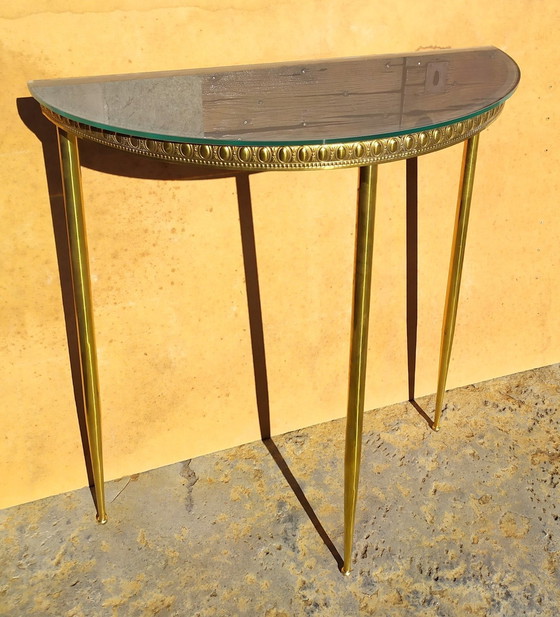 Image 1 of Console italienne en laiton et verre, années 1940