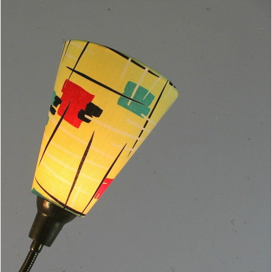 Image 1 of Lampadaire vintage en bois de teck avec base en fer laqué et laiton, France 1950