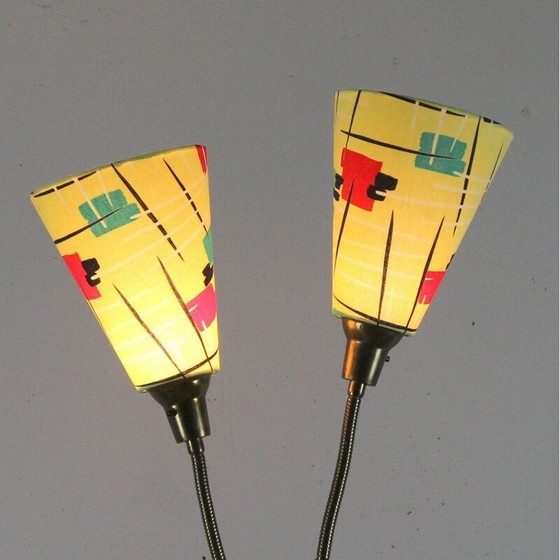 Image 1 of Lampadaire vintage en bois de teck avec base en fer laqué et laiton, France 1950