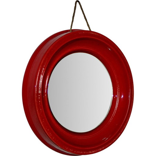 Miroir vintage en céramique rouge vif, 1960