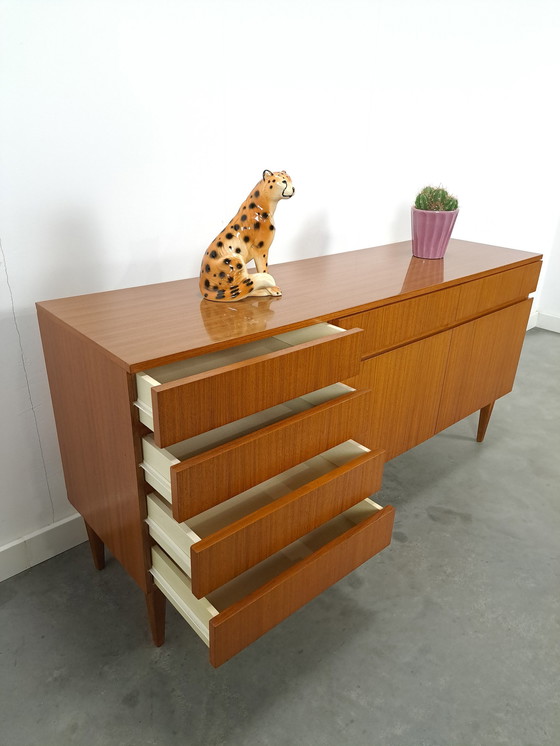 Image 1 of Buffet de bar en placage de teck avec tiroirs et portes à abattant