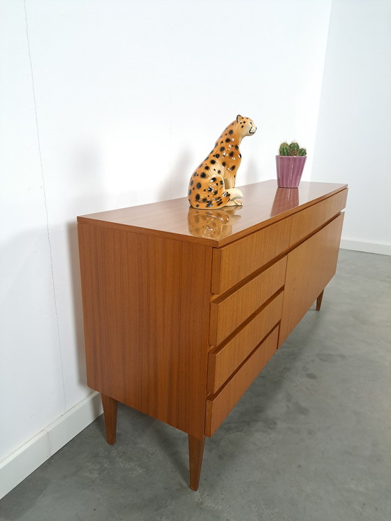 Image 1 of Buffet de bar en placage de teck avec tiroirs et portes à abattant